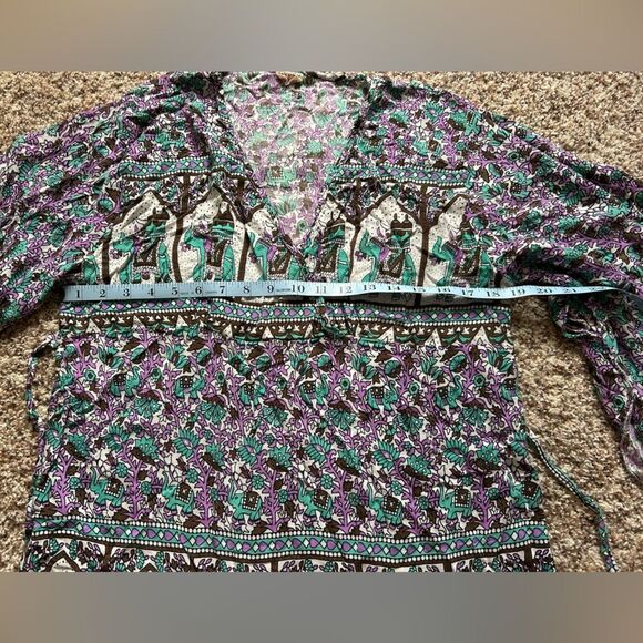 Gypsy Rose Women’s Bohemian Hippie Flowy Top Blouse Size Large Green Purple - Picture 11 of 15
